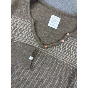 We Norwegians Sweater Women M Brown Merino Wool Fair Isle Henley Long Sleeve